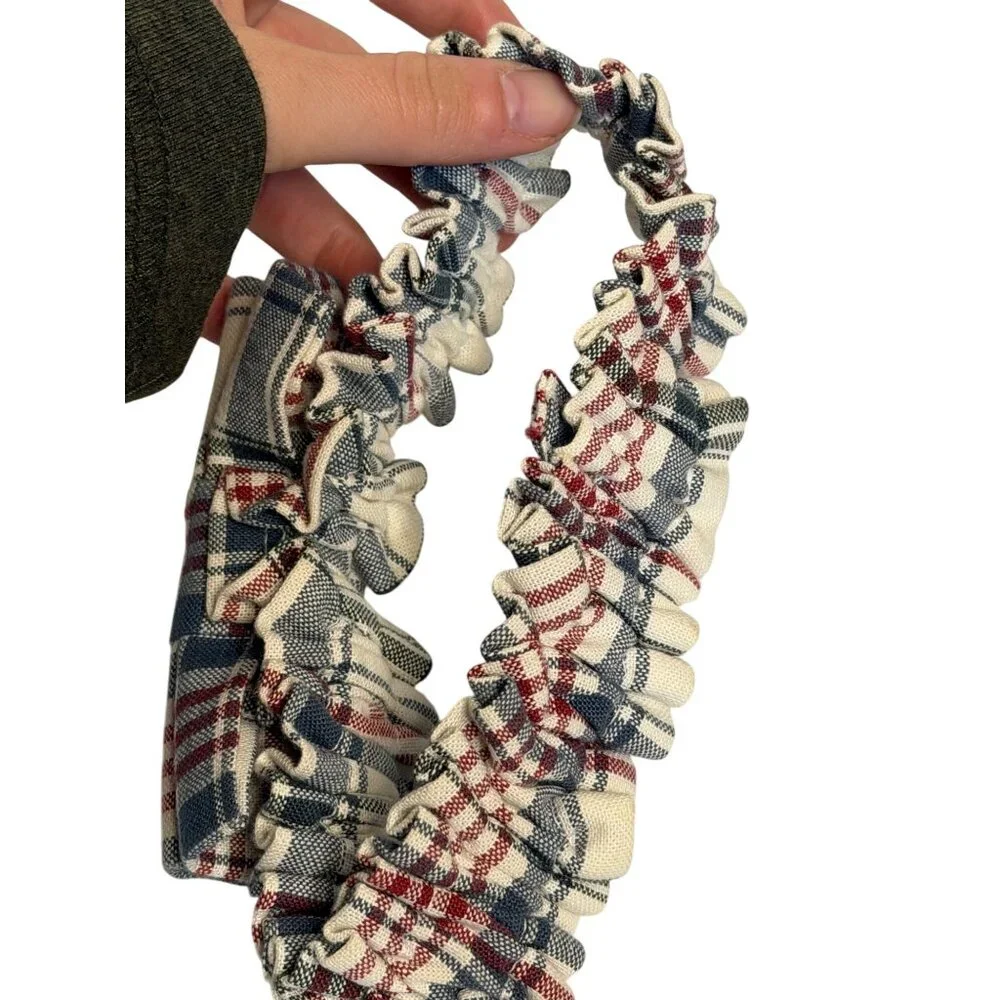 Longaberger Fabric Garter Bow Red Blue Plaid Neutral Basket Decoration Accessory